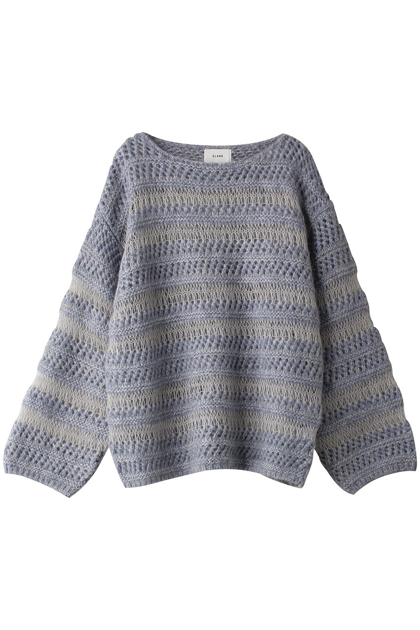 クラネ/CLANEのSHEER BORDER MOHAIR KNIT ニット/セーター(BLUE/17106-2042)