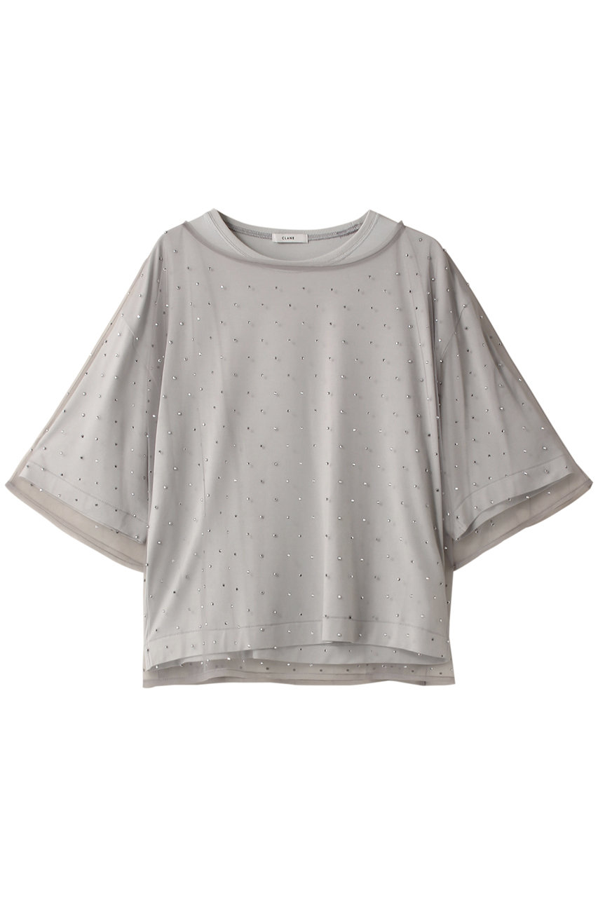 クラネ/CLANEのRHINESTONE SHEER TOPS Tシャツ/カットソー(GRAY/17105-1112)