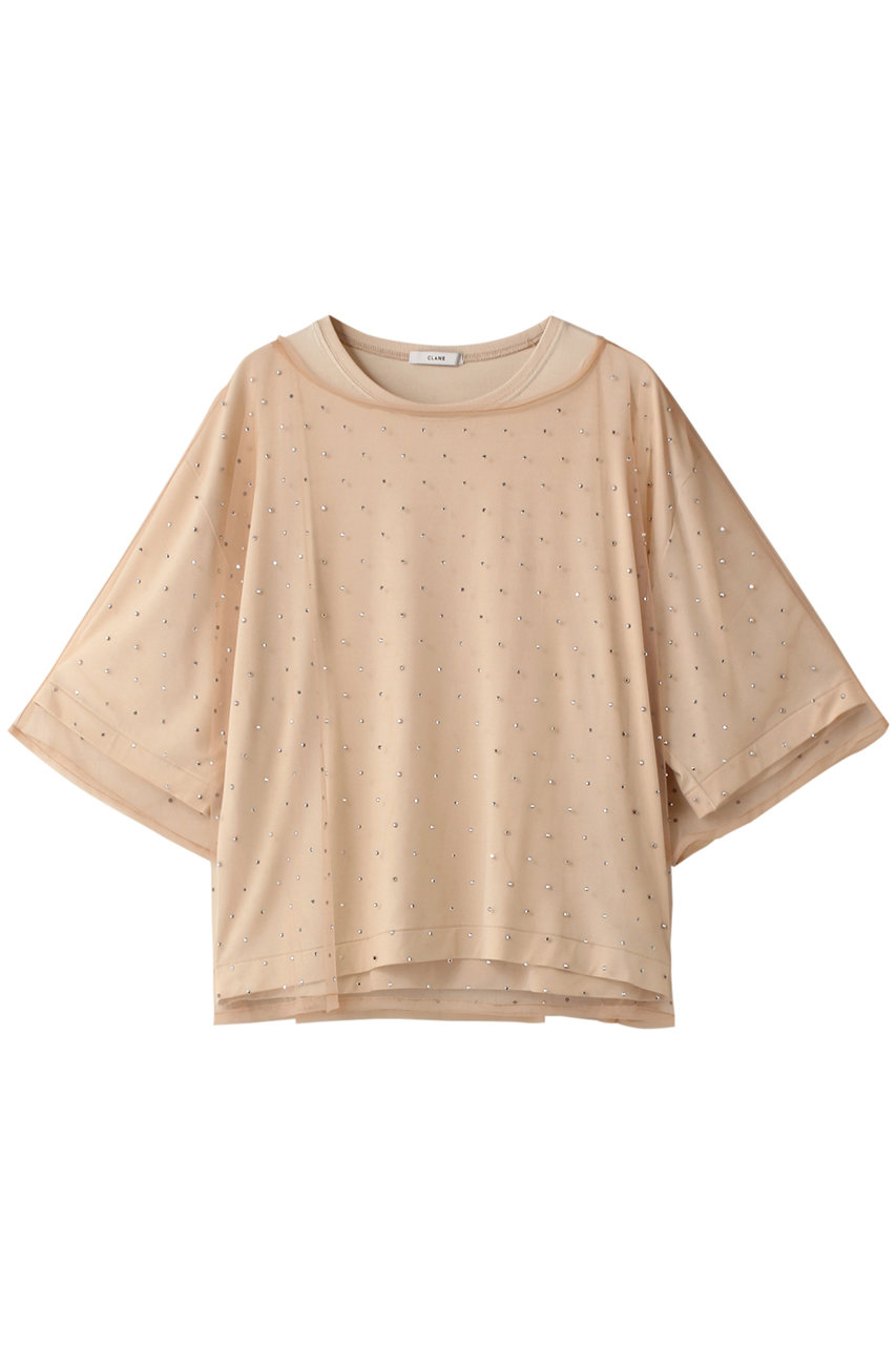 クラネ/CLANEのRHINESTONE SHEER TOPS Tシャツ/カットソー(BEIGE/17105-1112)