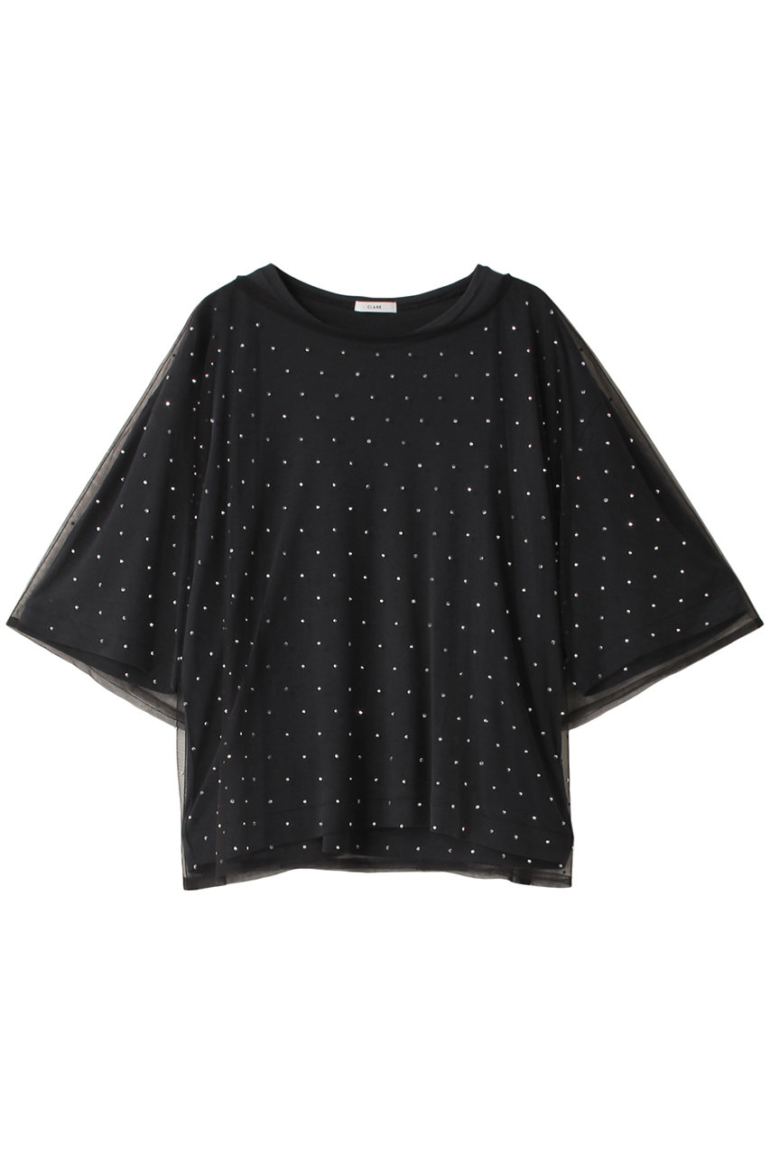 クラネ/CLANEのRHINESTONE SHEER TOPS Tシャツ/カットソー(BLACK/17105-1112)