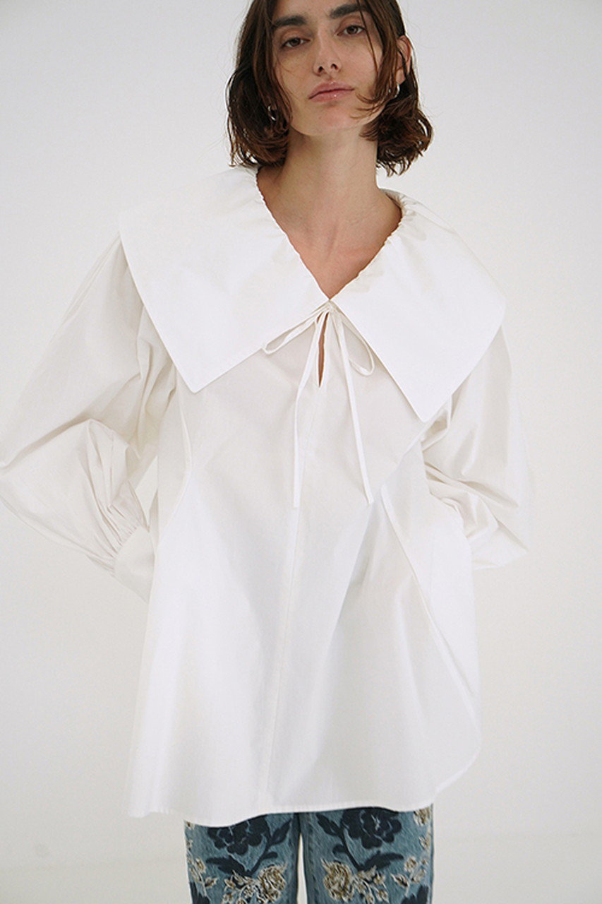 CLANE◆長袖シャツ/1/ポリエステル/BEG/14122-4012 CLANE(クラネ)｜BIG COLLAR DRAWSTRING BLOUSE/シャツ/WHITE の