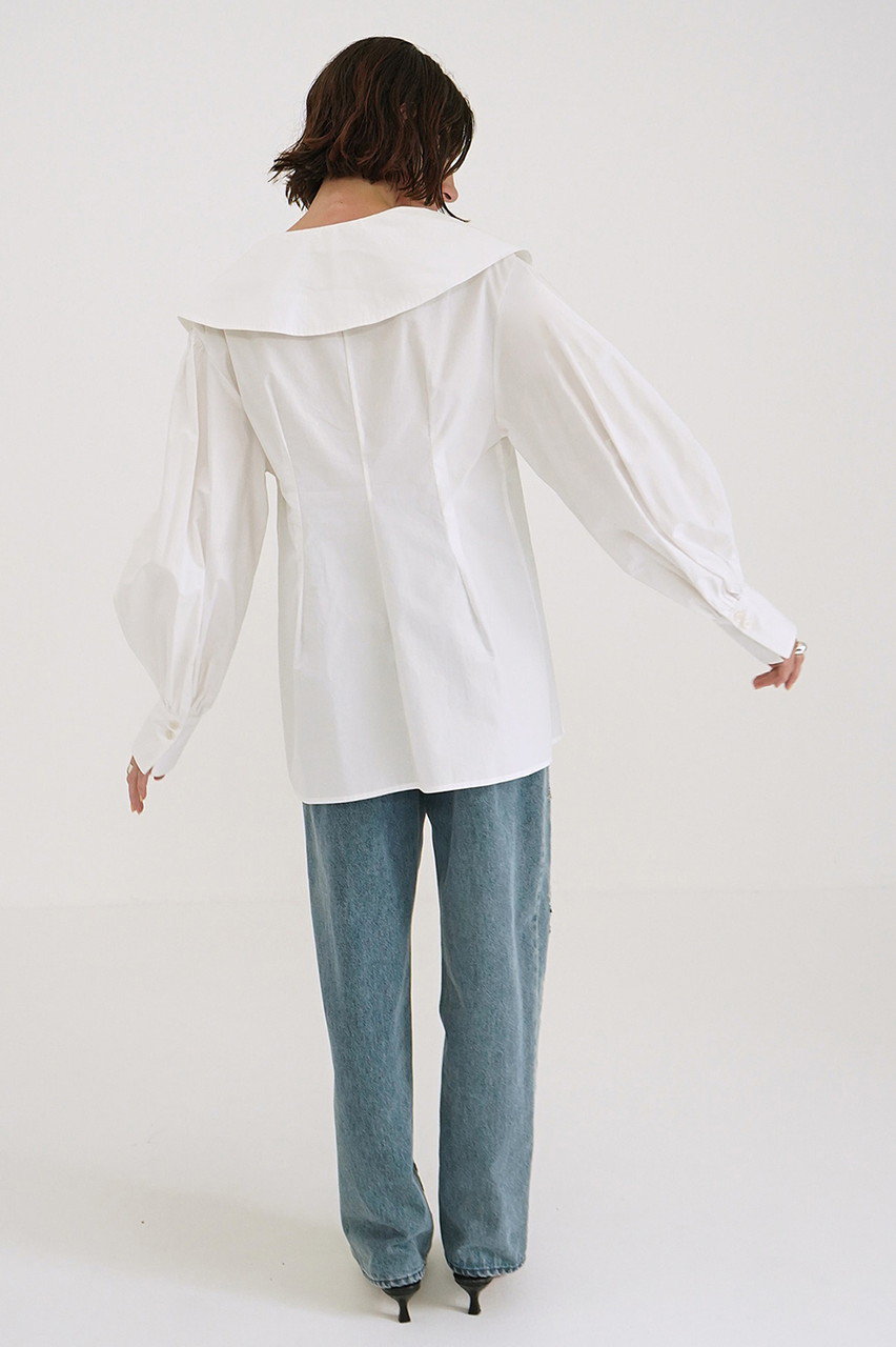 CLANE◆長袖シャツ/1/ポリエステル/BEG/14122-4012 CLANE(クラネ)｜BIG COLLAR DRAWSTRING BLOUSE/シャツ/WHITE の