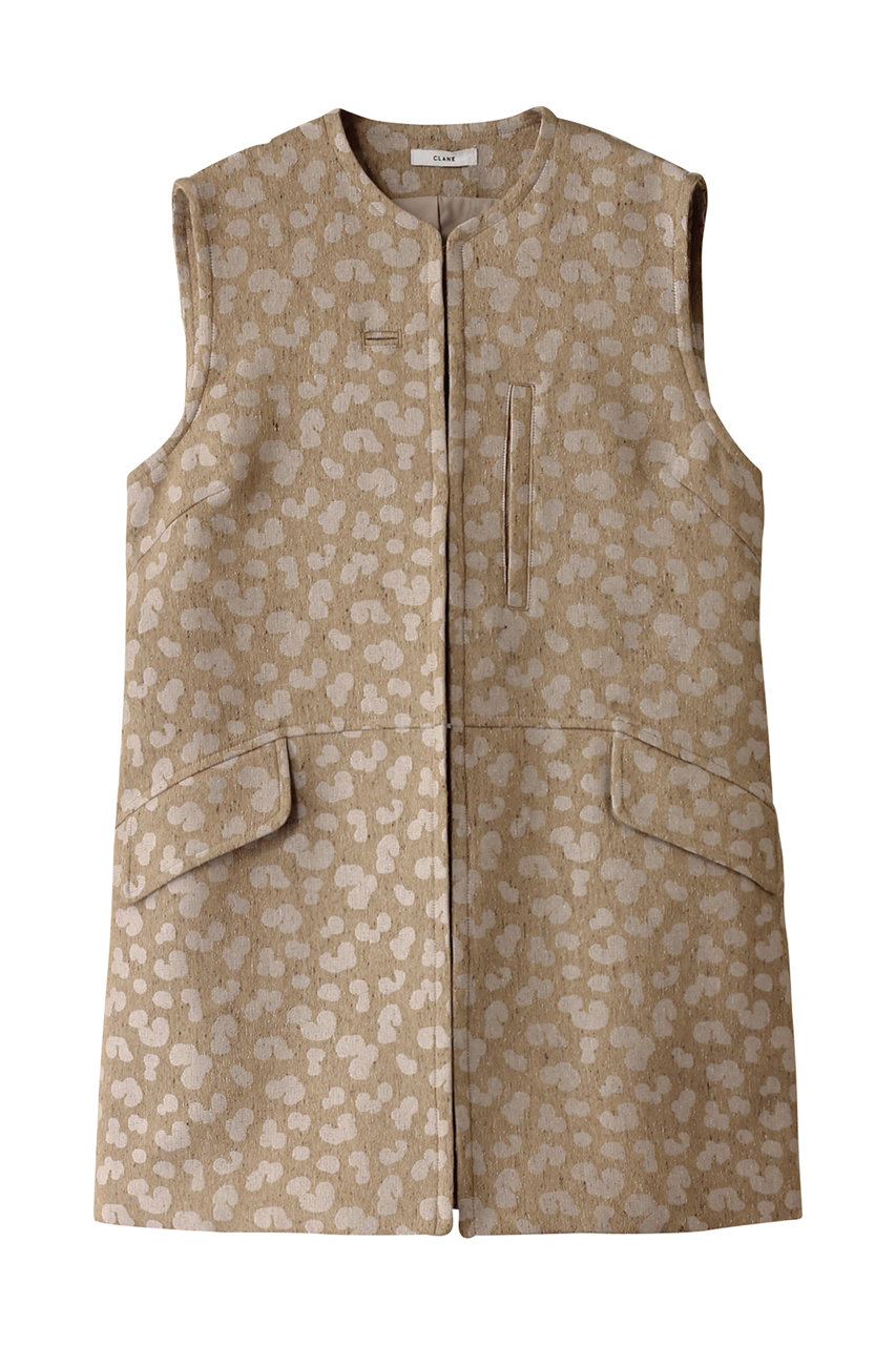 クラネ/CLANEのLINEN LEOPARD GILET/ジレ・ベスト(BEIGE/18122-4022)