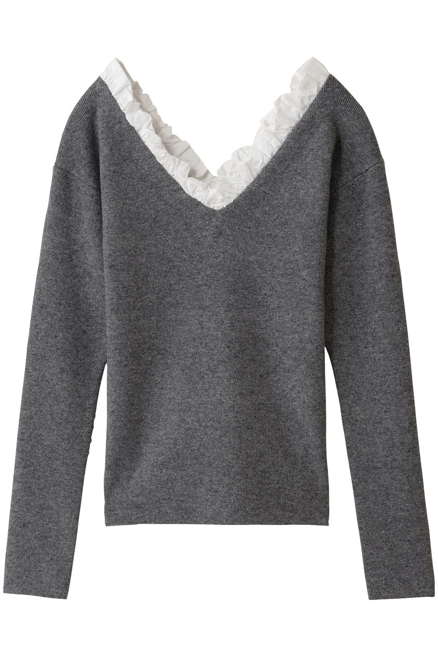 CLANE FRILL V NECK KNIT TOPSグレー1サイズ新品 CLANE(クラネ)｜2WAY FRILL V NECK KNIT TOPS/ニット/GRAY の
