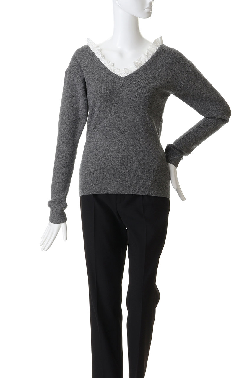 CLANE チャコールグレーサイズ2 CLANE(クラネ)｜2WAY FRILL V NECK KNIT TOPS/ニット/GRAY の