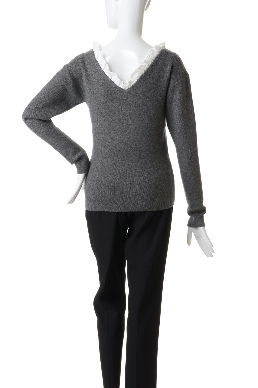 CLANE(クラネ)｜2WAY FRILL V NECK KNIT TOPS/ニット/GRAY の