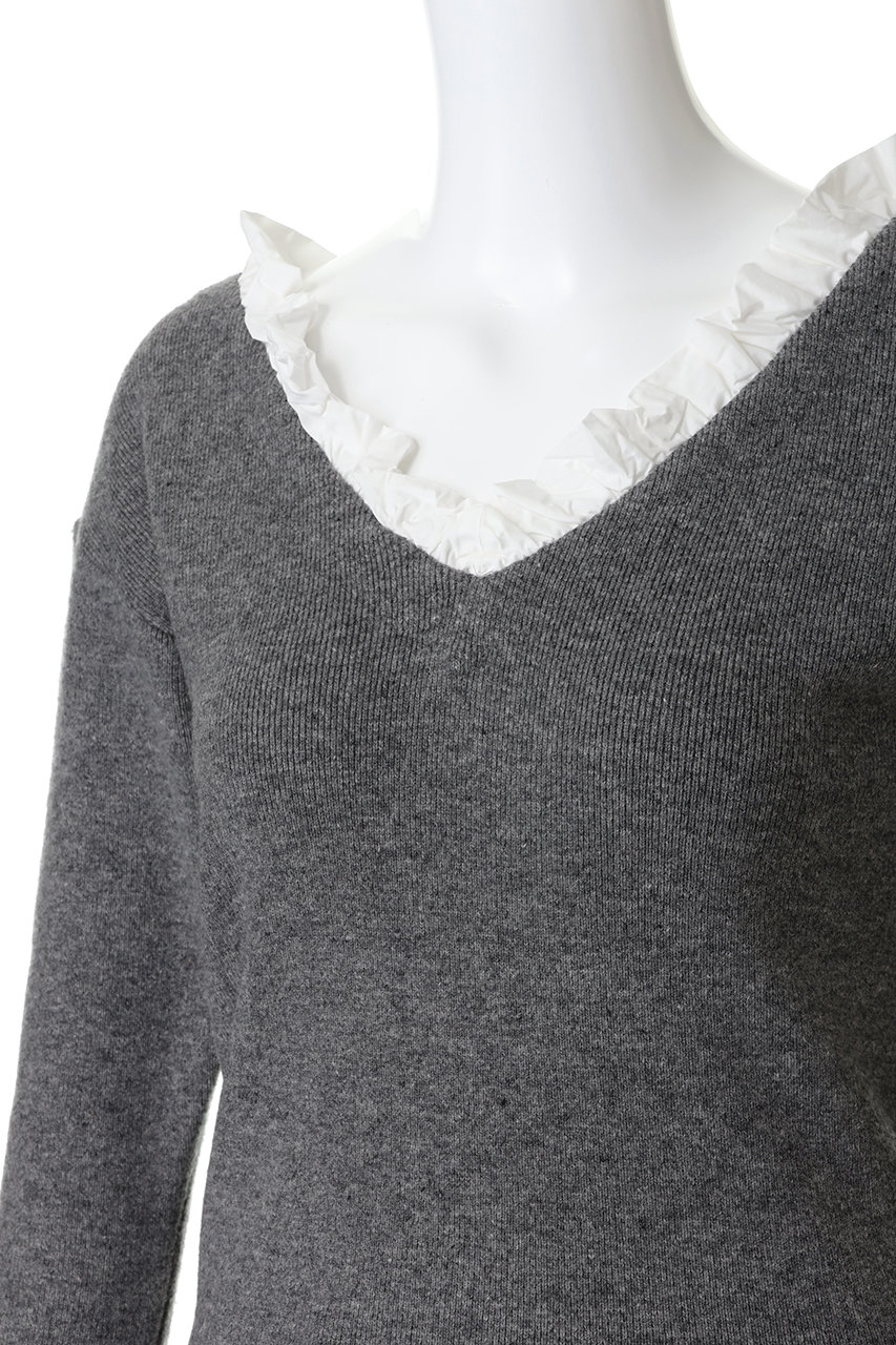 CLANE FRILL V NECK KNIT TOPSグレー1サイズ新品 クラネ CLANE 2WAY FRILL V NECK KNIT TOPS （GRAY