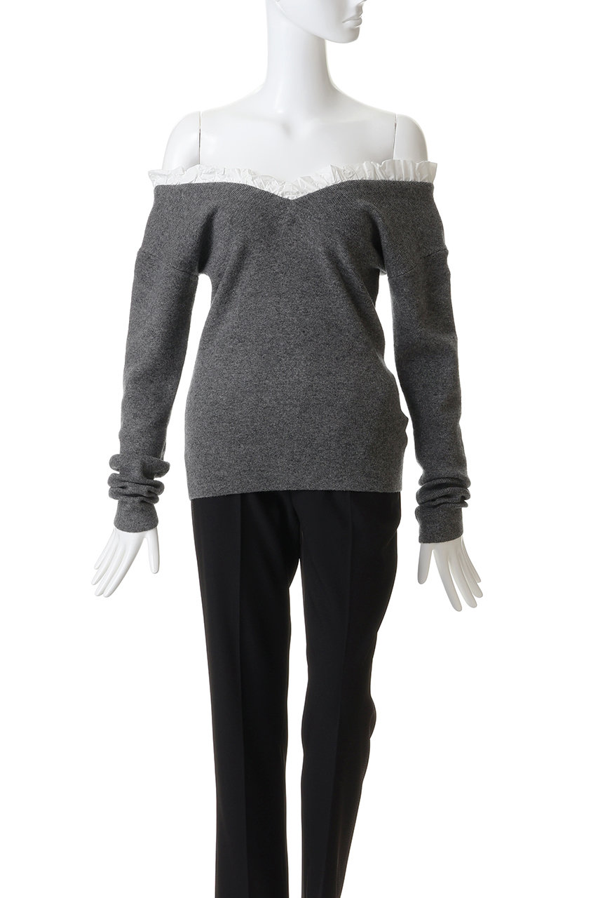 CLANE(クラネ)｜2WAY FRILL V NECK KNIT TOPS/ニット/GRAY の