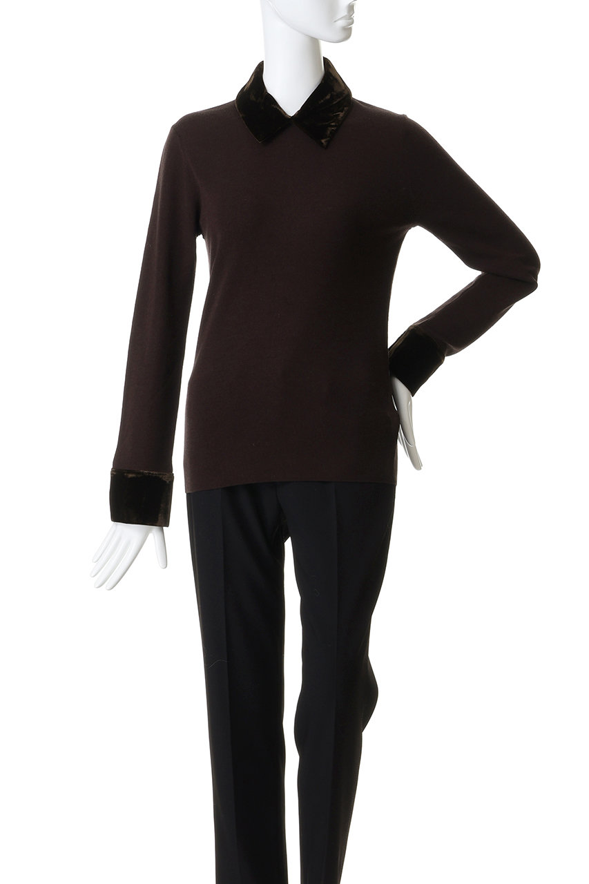 CLANE(クラネ)｜VELOR COLLAR KNIT TOPS/BROWN の通販｜ELLESHOP