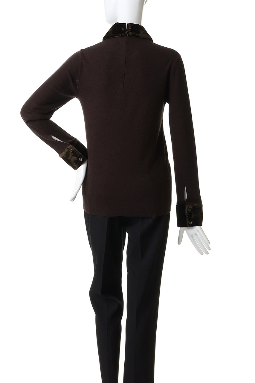 CLANE(クラネ)｜VELOR COLLAR KNIT TOPS/BROWN の通販｜ELLESHOP