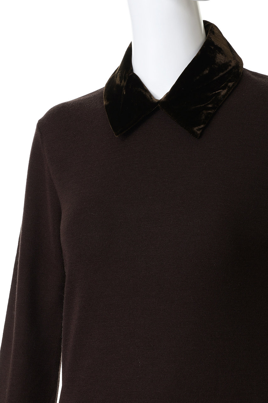 CLANE(クラネ)｜VELOR COLLAR KNIT TOPS/BROWN の通販｜ELLESHOP