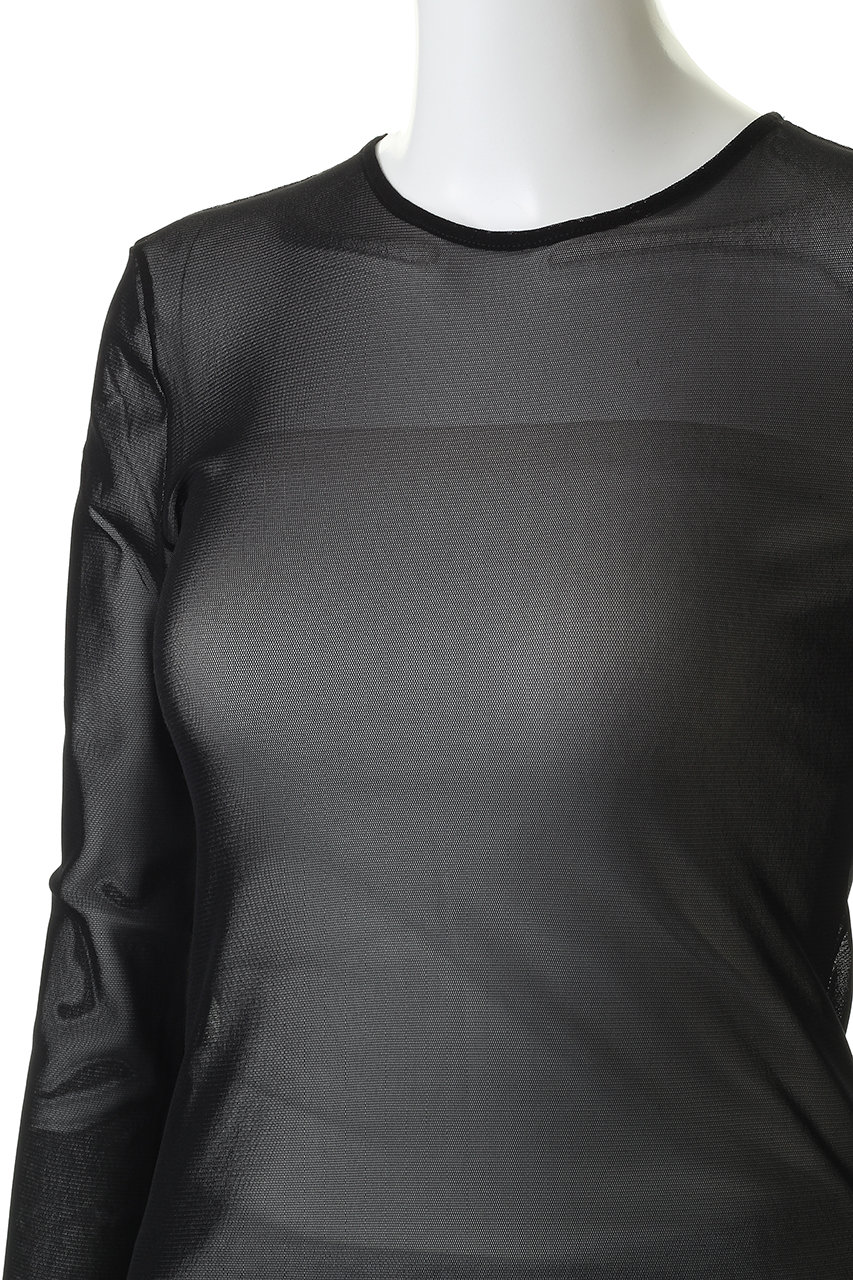 Tシャツ(長袖+七分) CLANE W TULLE SHIRRING TOPS CLANE（クラネ） 正規商品 トップス ダブル チュール シャーリング