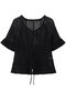 W FACE RIBBON CROCHET KNIT TOPS クラネ/CLANE BLACK