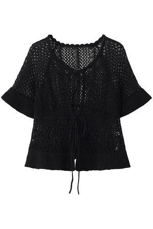 クラネ/CLANEのW FACE RIBBON CROCHET KNIT TOPS