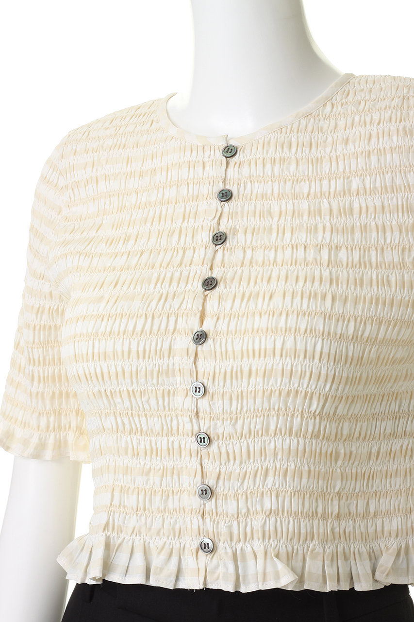 CLANE(クラネ)｜SHIRRING HALF SLEEVE BLOUSE/IVORY の通販｜ELLESHOP