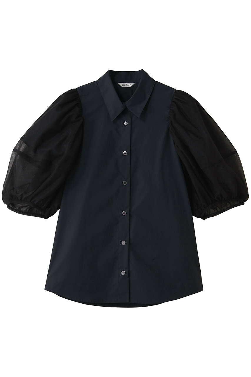 クラネ/CLANEのTULLE LAYERED SLEEVE SHIRTS(NAVY/10122-4143)