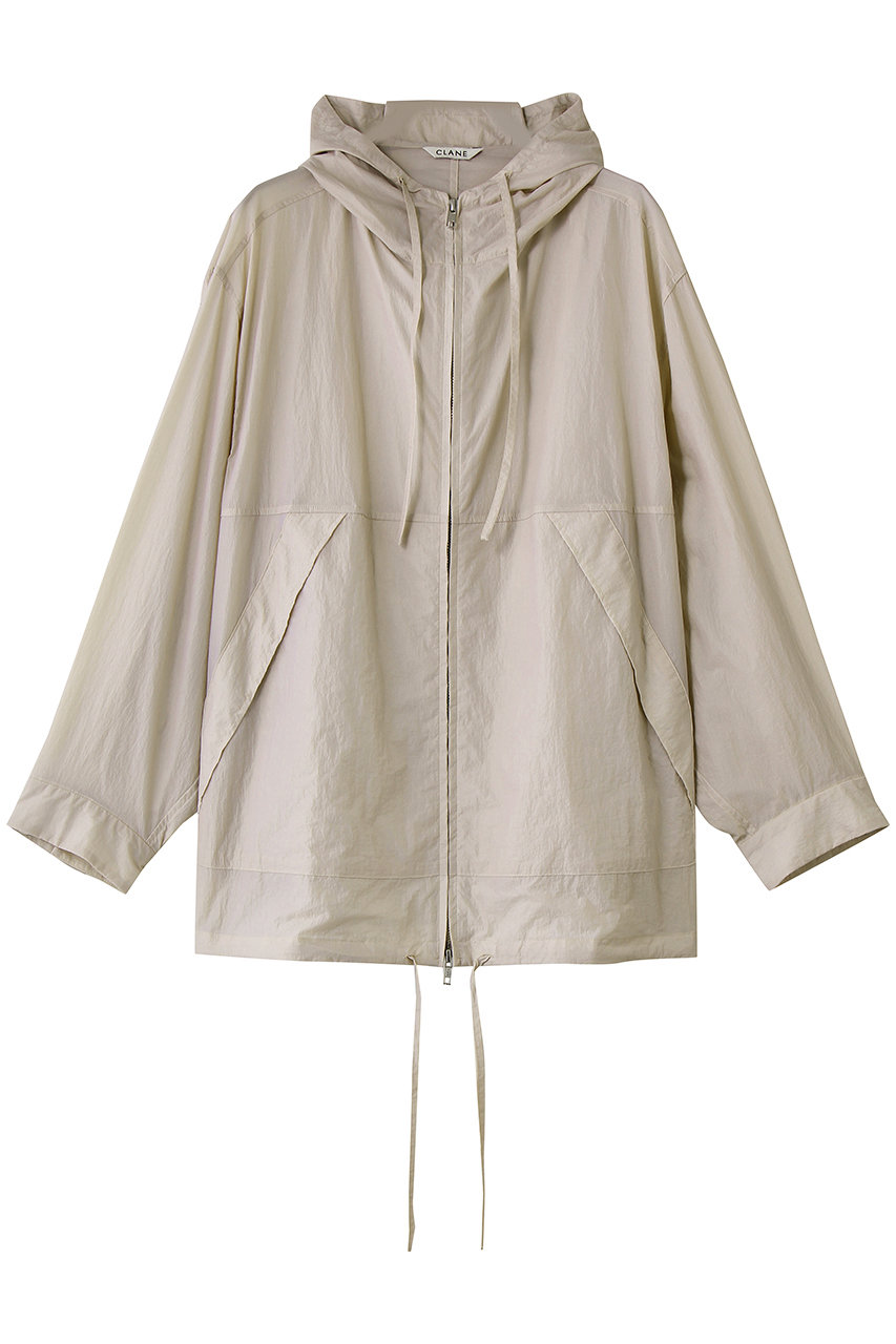 クラネ/CLANEのCRINKLED SHEER NYLON ZIP UP HOODIE(BEIGE/10122-4203)