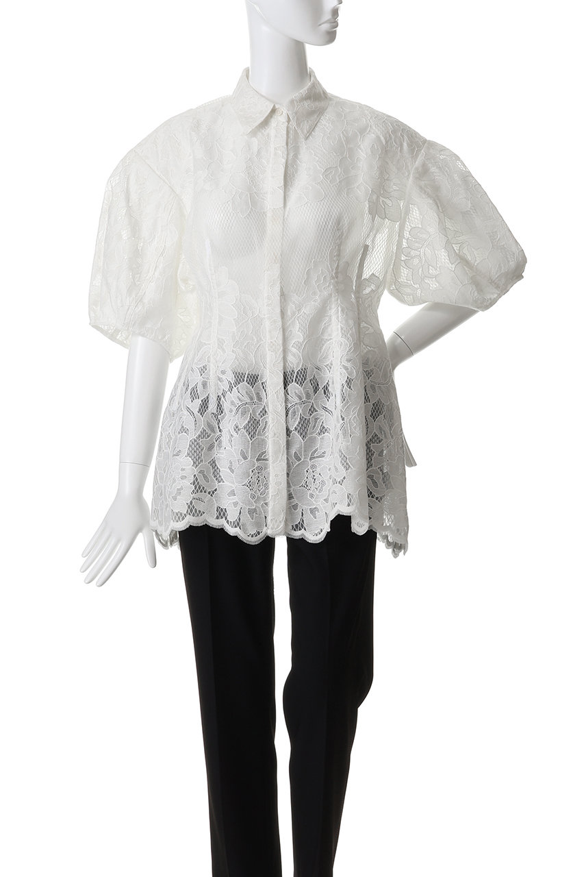 CLANE(クラネ)｜FLOWER LACE WAIST SHAPE TOPS/WHITE の通販｜ELLESHOP 