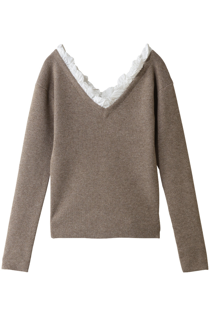CLANE 2WAY FRILL V NECK KNIT TOPS (BEIGE, 2) クラネ ELLE SHOP