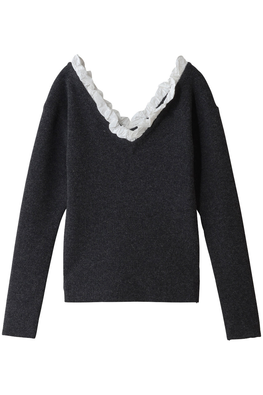 CLANE 2WAY FRILL V NECK KNIT TOPS (GRAY, 1) クラネ ELLE SHOP