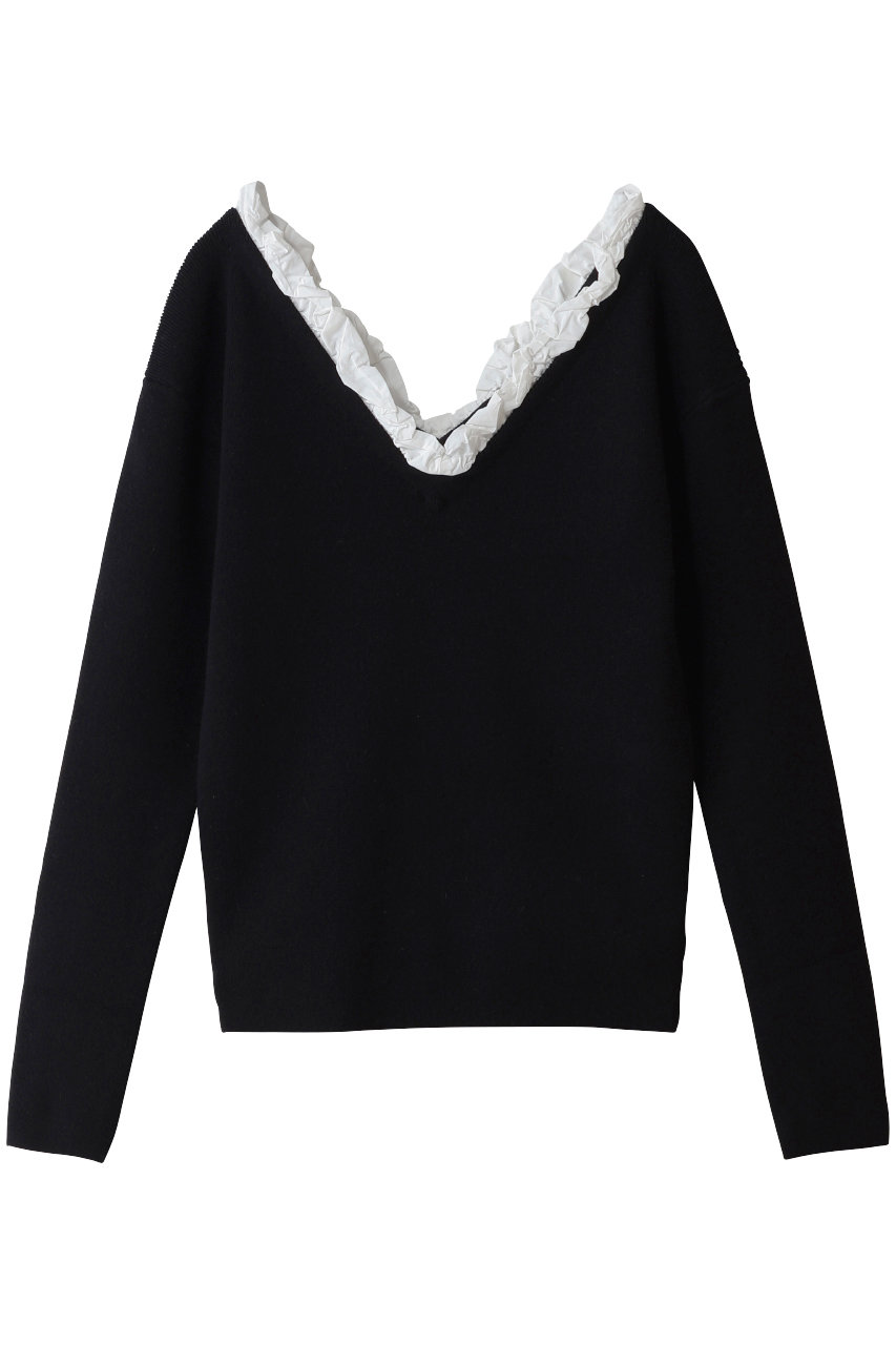 CLANE 2WAY FRILL V NECK KNIT TOPS (BLACK, 2) クラネ ELLE SHOP
