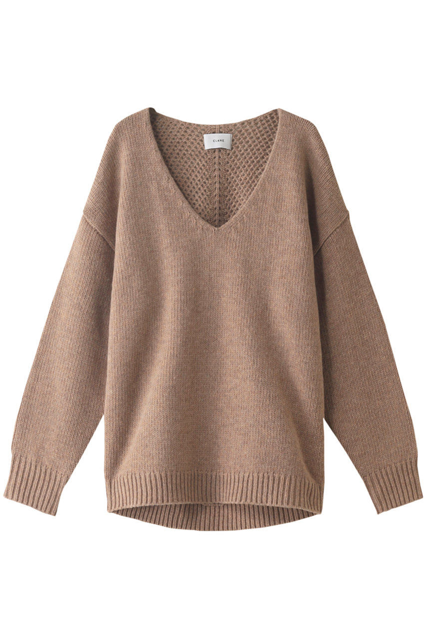 CLANE クラネ BACK OPEN CABLE V NECK KNIT TOPS / ニット/セーター PINK