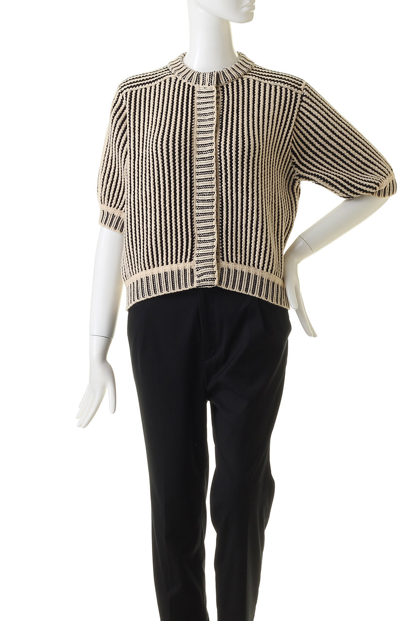 STRIPE CABLE HALF SLEEVE CARDIGAN | portopraia.com.br