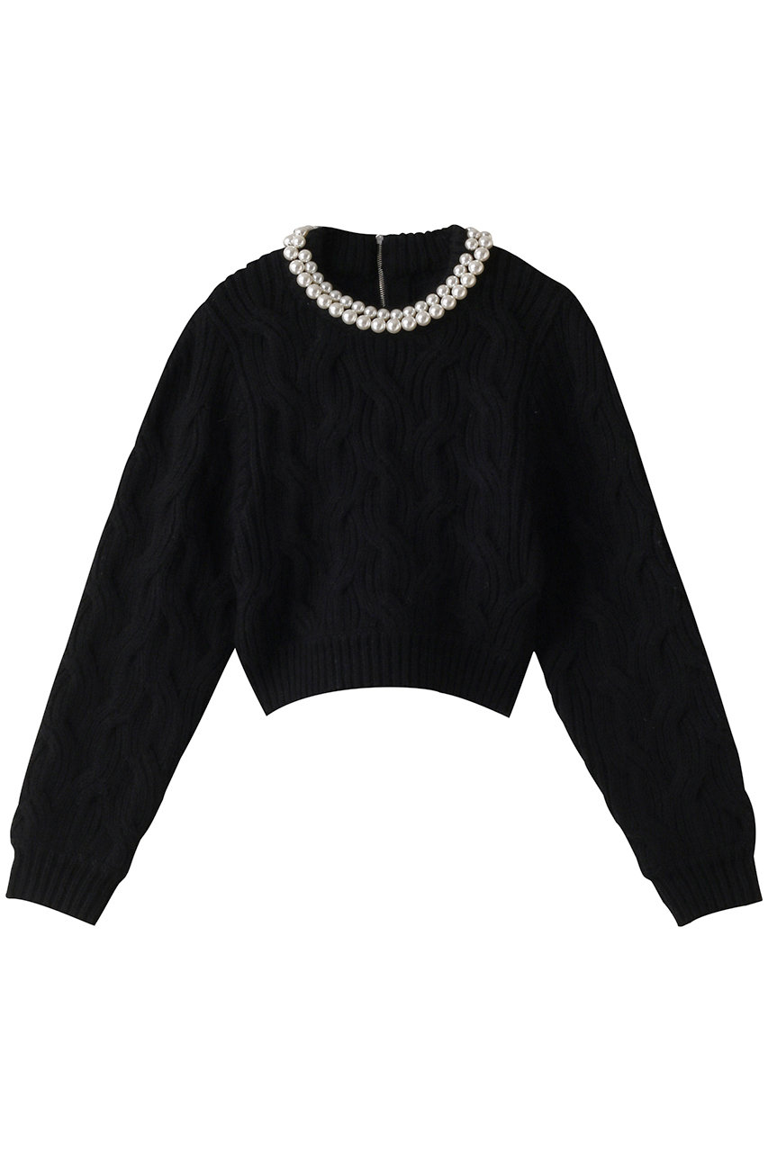 CLANE PEARL NECK KNIT TOPS/ニット (BLACK, 1) クラネ ELLE SHOP CLANE PEARL NECK KNIT TOPS/ニット (BLACK, 1) クラネ ELLE SHOP