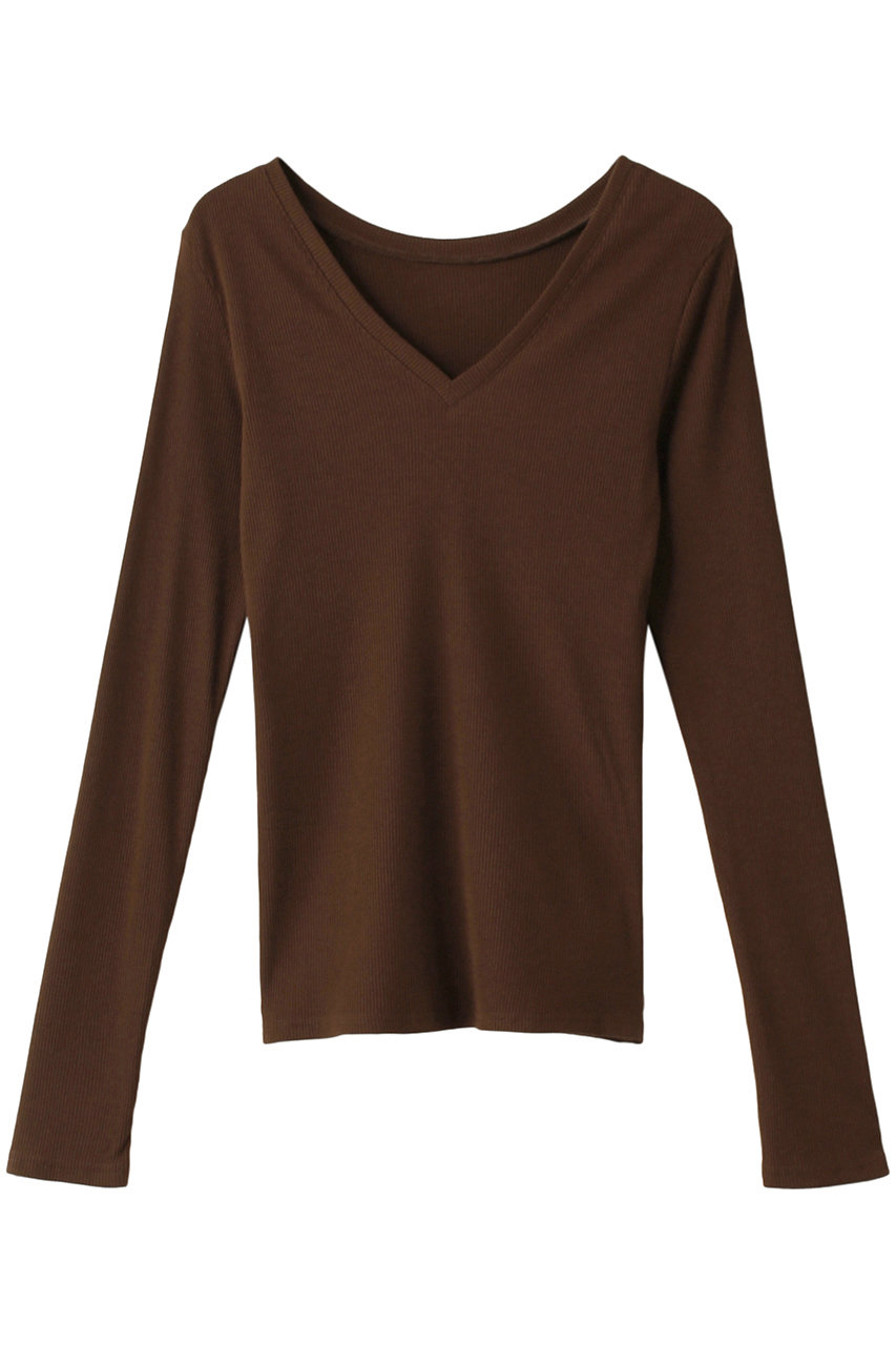 クラネ/CLANEのW FACE V NECK COMPACT TOPS Tシャツ/カットソー(BROWN/17105-1172)