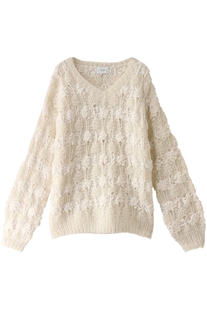 クラネ/CLANEのBUMPY OVER V NECK KNIT TOPS ニット(IVORY/17106-2282)