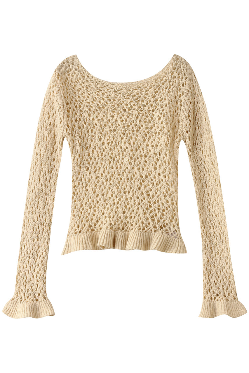 クラネ/CLANEのBOAT NECK CROCHET KNIT TOPS/ニット(IVORY/18106-2012)