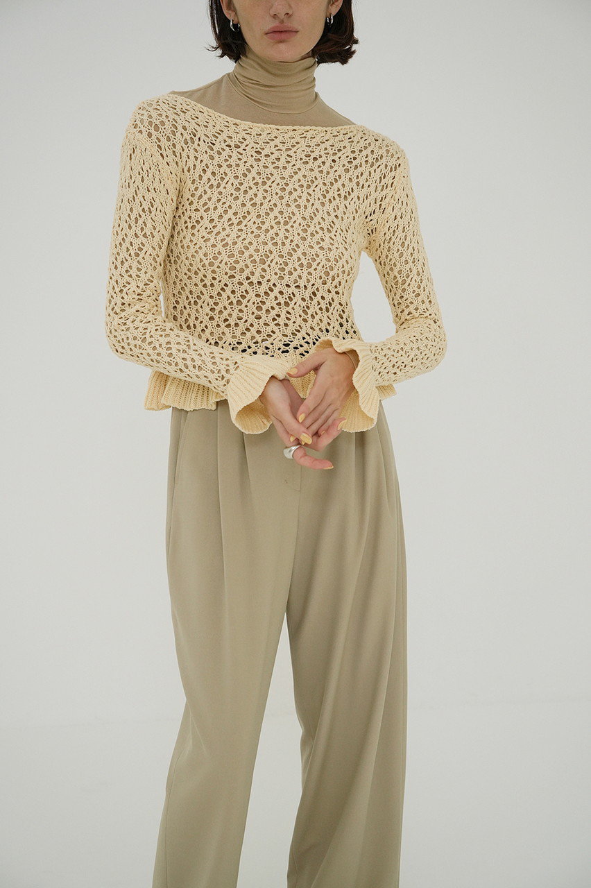 CLANE(クラネ)｜BOAT NECK CROCHET KNIT TOPS/ニット/IVORY の
