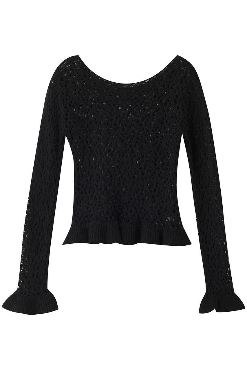 クラネ/CLANEのBOAT NECK CROCHET KNIT TOPS/ニット(BLACK/18106-2012)