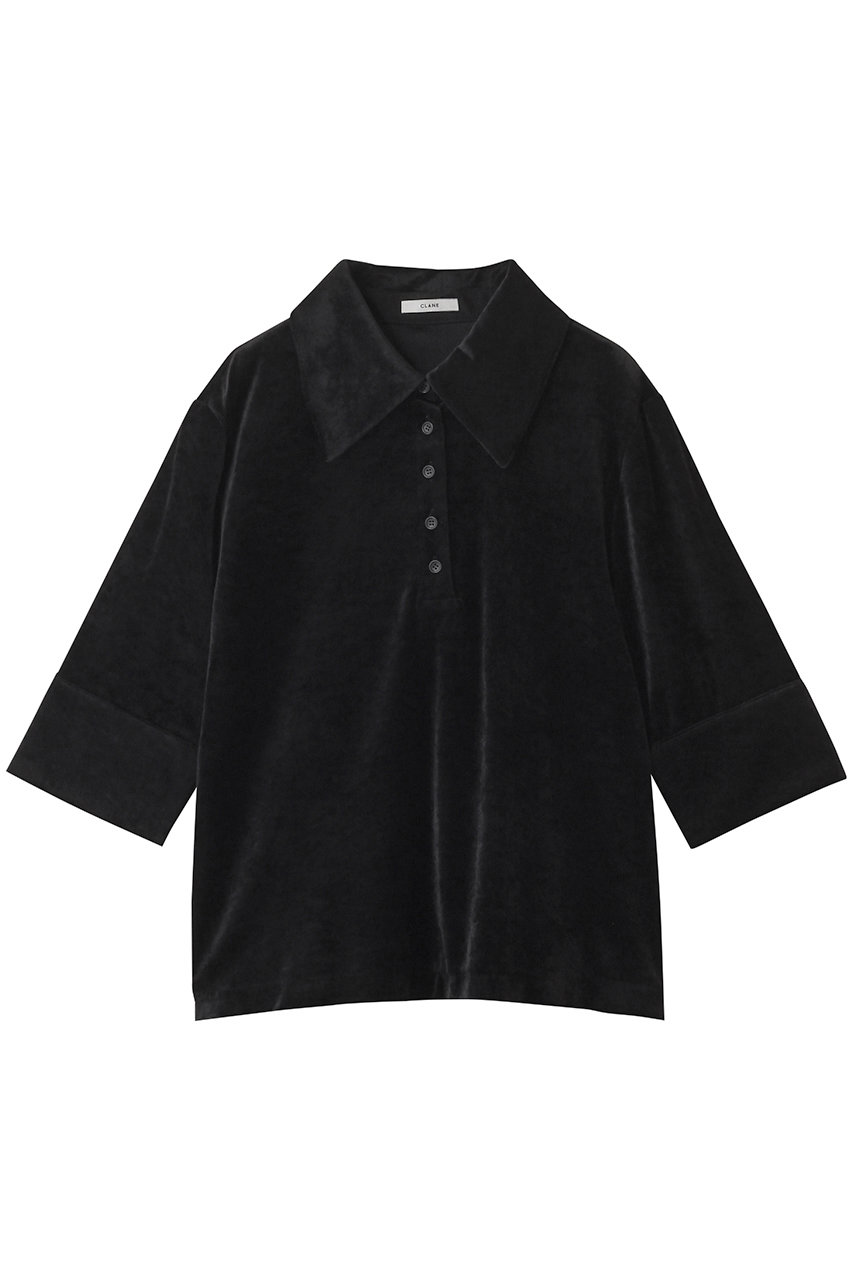 クラネ/CLANEのCRUSHED VELOUR POLO TOPS/シャツ/ブラウス(BLACK/19122-4062)