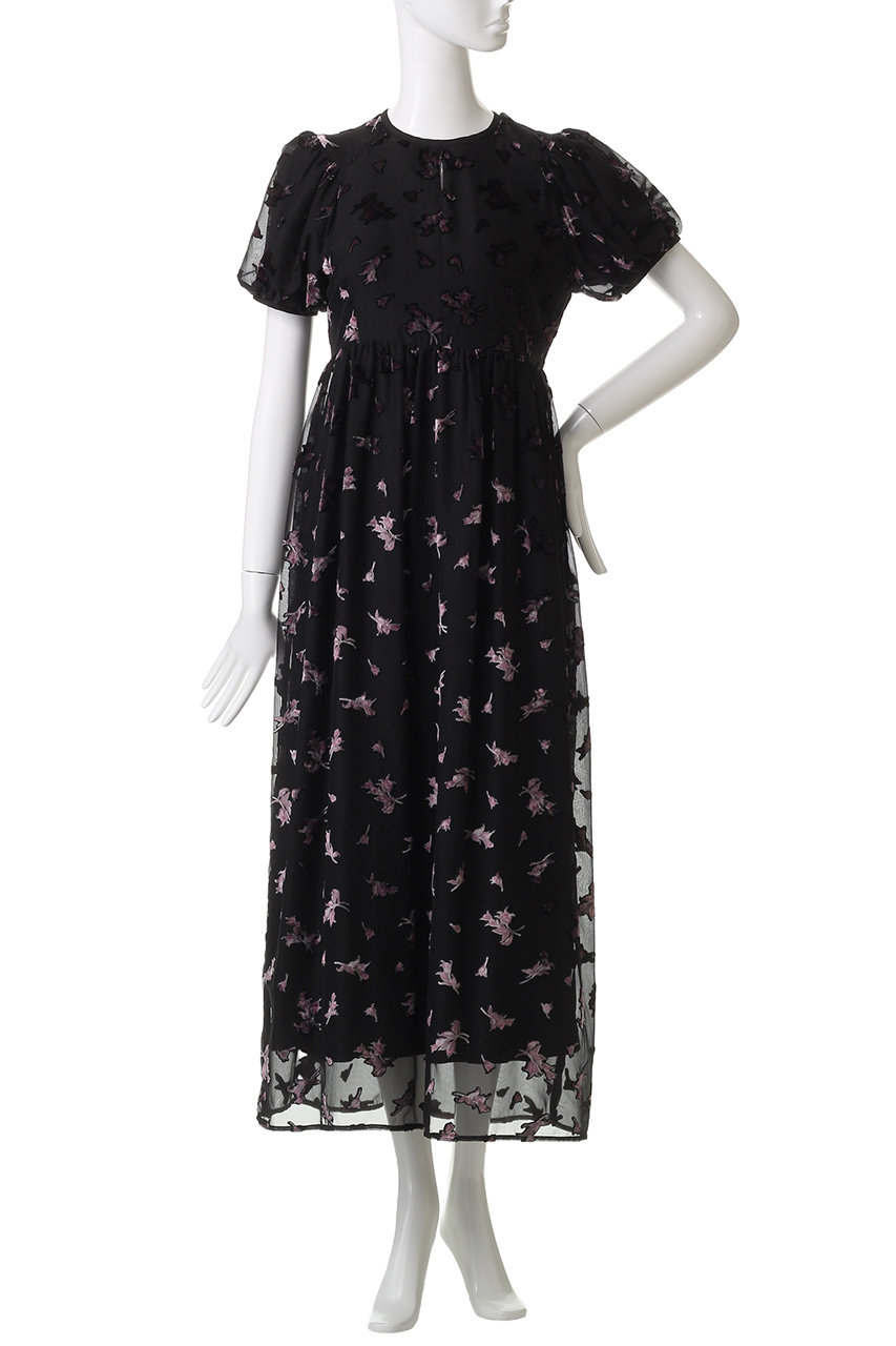 CLANE(クラネ)｜FLOWER OPAL PUFF ONEPIECE/ワンピース/BLACK の