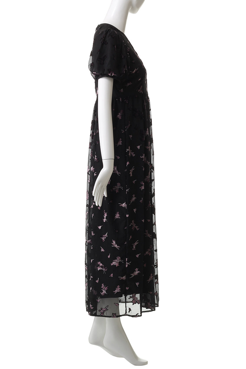 CLANE(クラネ)｜FLOWER OPAL PUFF ONEPIECE/ワンピース/BLACK の