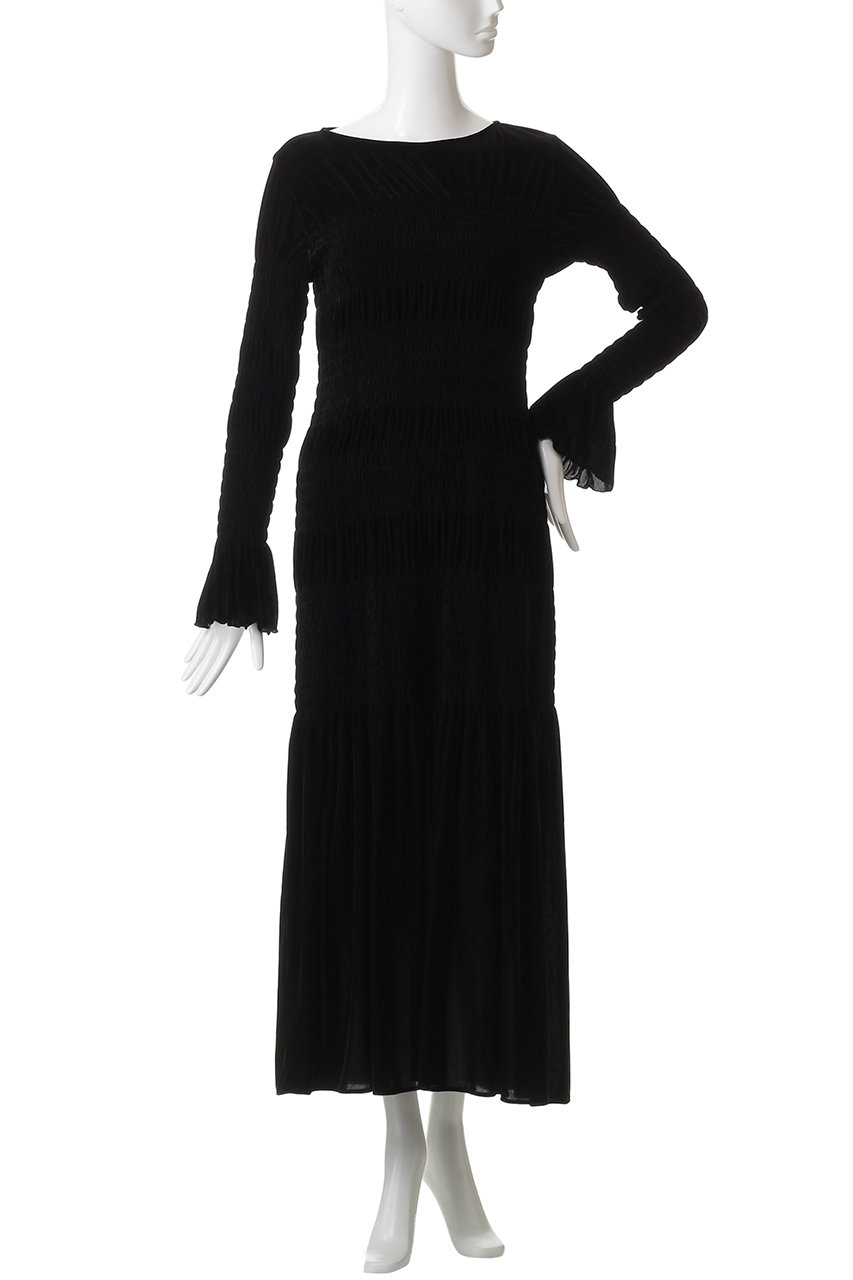 CLANE(クラネ)｜SHIRRING LONG ONEPIECE/ワンピース/BLACK の