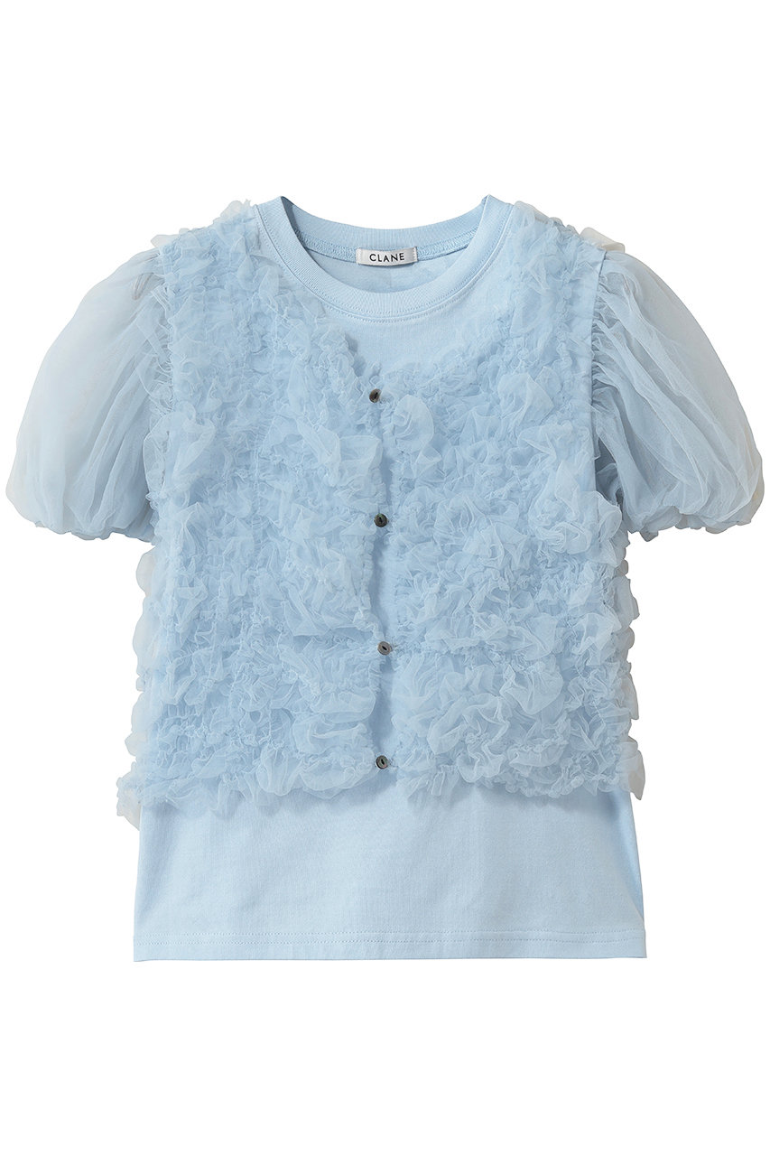 クラネ/CLANEのTULLE VEST LAYERED TOPS(BLUE/10105-1173)