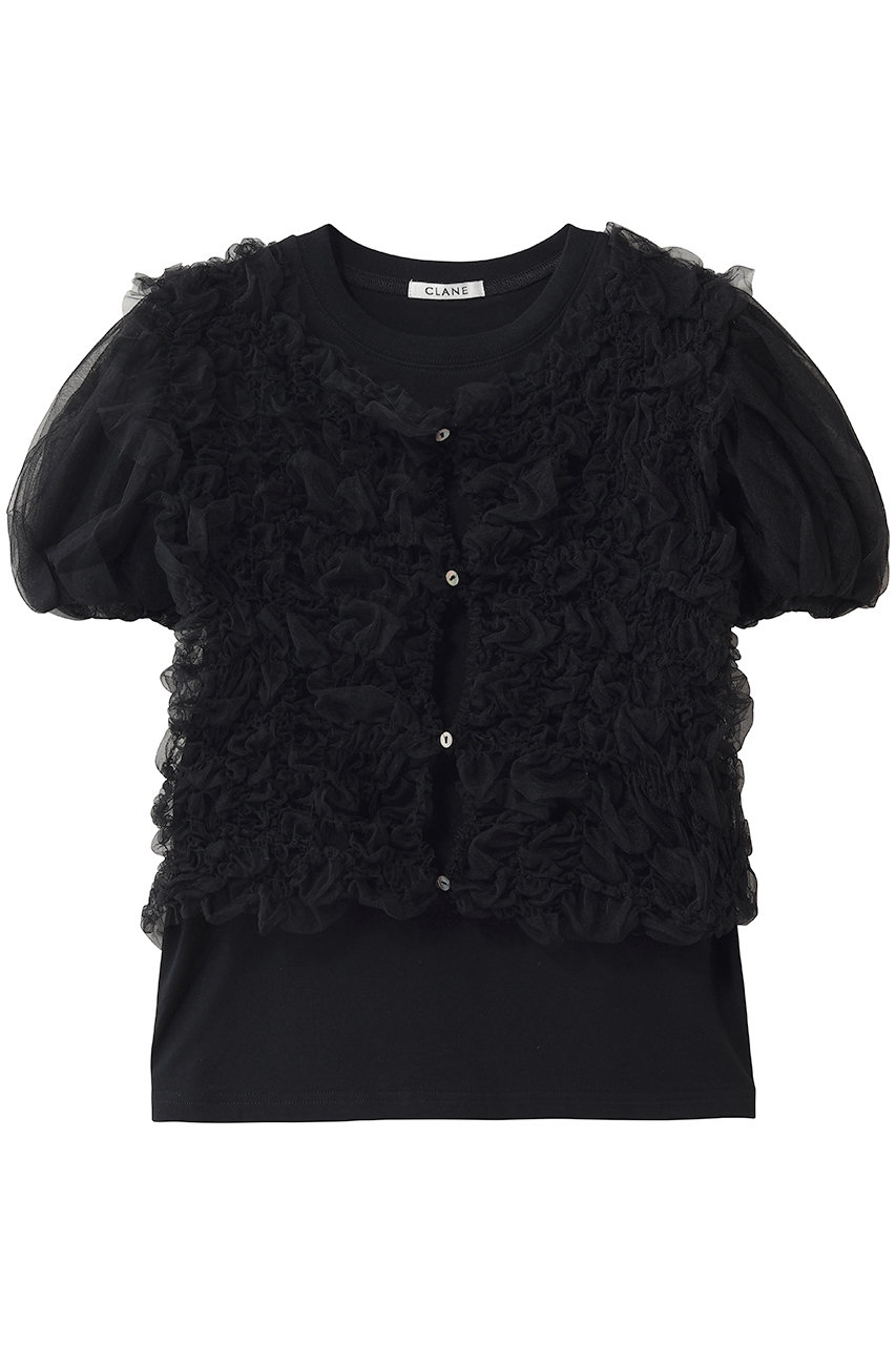 クラネ/CLANEのTULLE VEST LAYERED TOPS(BLACK/10105-1173)