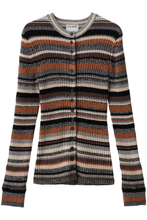 クラネ/CLANEのMULTI BORDER BUTTON DETAIL KNIT CARDIGAN(110300/110303)