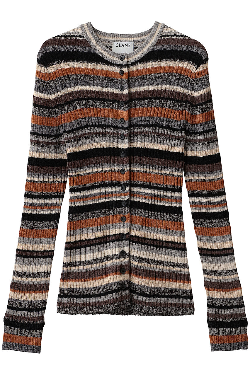 CLANE MULTI BORDER BUTTON DETAIL KNIT CARDIGAN (ORANGE, 1) クラネ ELLE SHOP