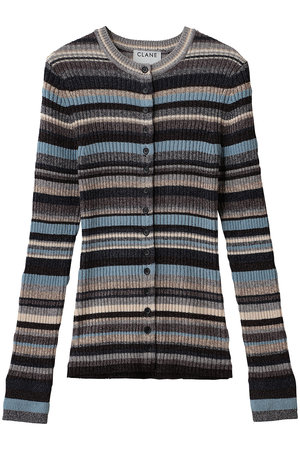 クラネ/CLANEのMULTI BORDER BUTTON DETAIL KNIT CARDIGAN(110300/110303)