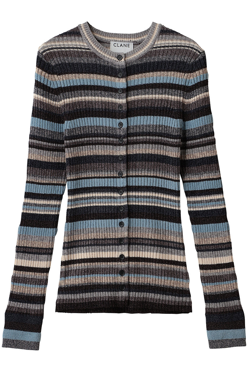 CLANE MULTI BORDER BUTTON DETAIL KNIT CARDIGAN (SAX, 1) クラネ ELLE SHOP
