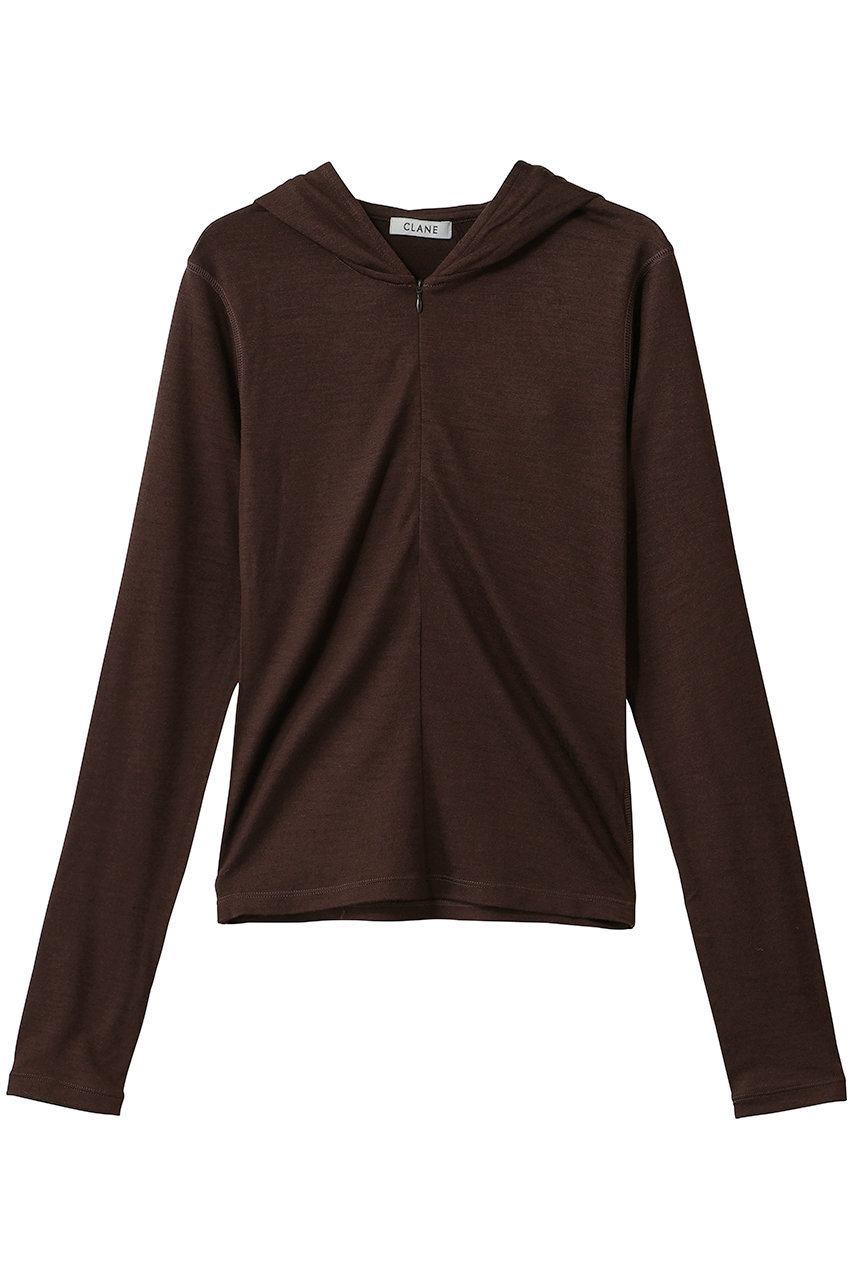 CLANE HALF ZIP WOOL HOODED TOPS (BROWN, 1) クラネ ELLE SHOP