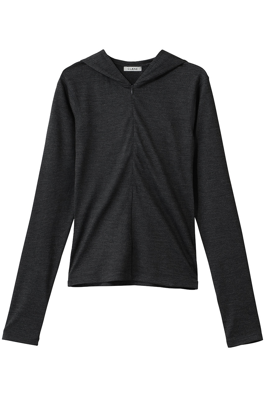 CLANE HALF ZIP WOOL HOODED TOPS (GRAY, 2) クラネ ELLE SHOP