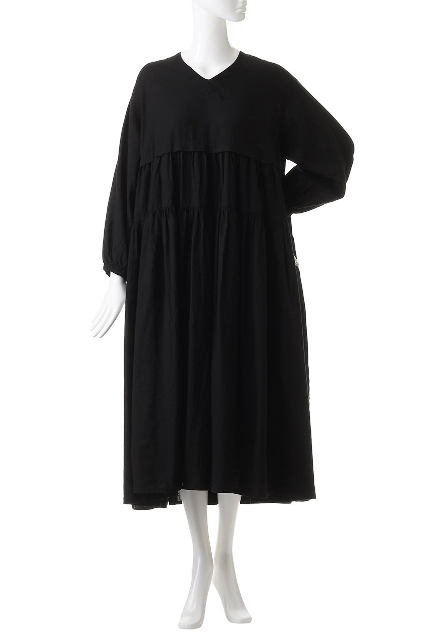 nest Robe(ネストローブ)｜ギャザーティアードドレス/ブラック の通販 