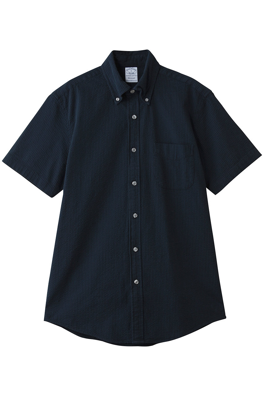 ブルックス ブラザーズ/Brooks Brothersの【MEN】ストレッチコットン シアサッカー ソリッド ショートスリーブ カジュアルシャツ Regular Fit(ネイビー/100199996)