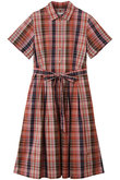 コットン／リネン　マドラスチェック　ショートスリーブシャツワンピース