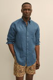 【MEN】アイリッシュリネン　シーズナルパターン　カジュアルシャツ　Regular Fit