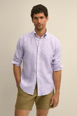 【MEN】アイリッシュリネン　シーズナルパターン　カジュアルシャツ　Regular Fit